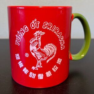 Sriracha Rooster Logo Oversized Red Ceramic Mug 18oz Green Handle Huy Fong Soup